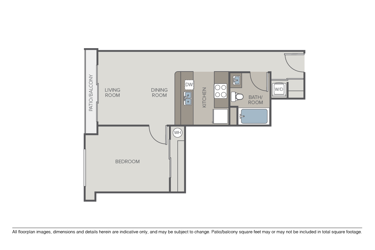 Floor plan for 1 bed, 1 bath, 529 sqft